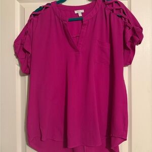 Charming Charlie Fuchsia Blouse with Cutout Sleeves